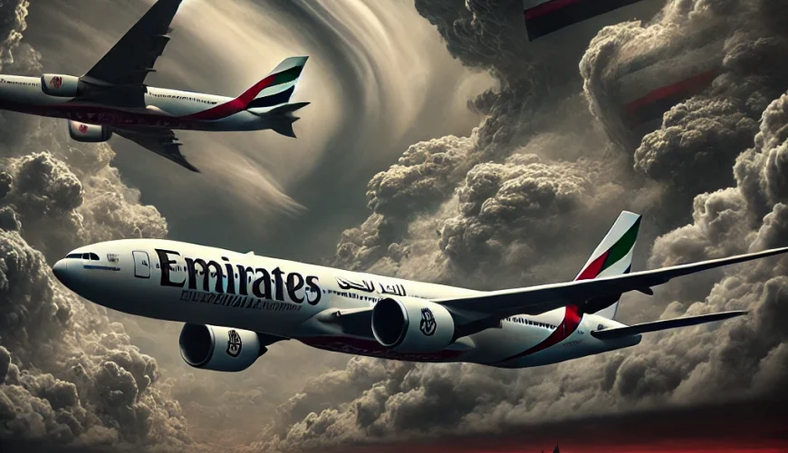 An Emirates, Etihad, and flydubai airplane