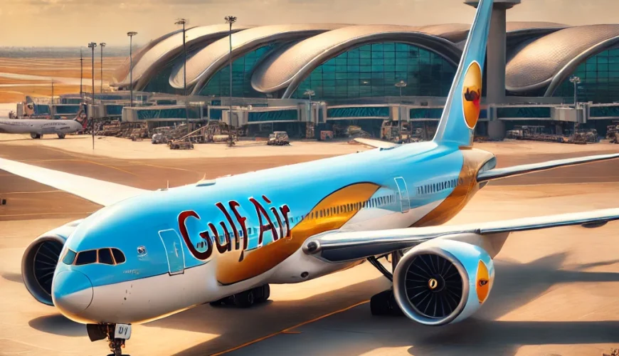 Gulf Air airplane on the runway