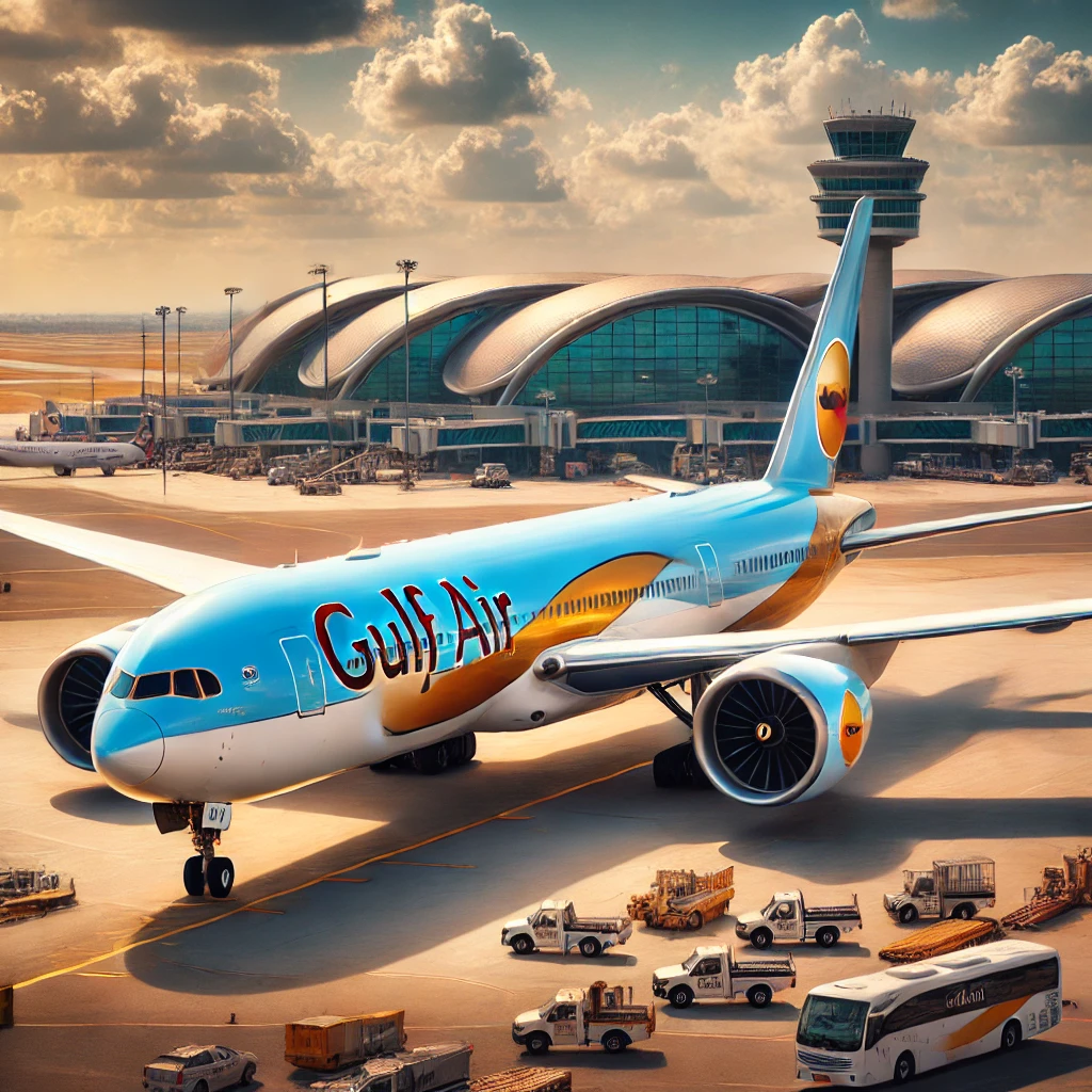 Gulf Air airplane on the runway