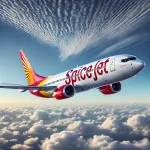 SpiceJet Airlines aircraft soaring in the sky