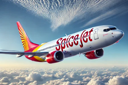 SpiceJet Airlines aircraft soaring in the sky