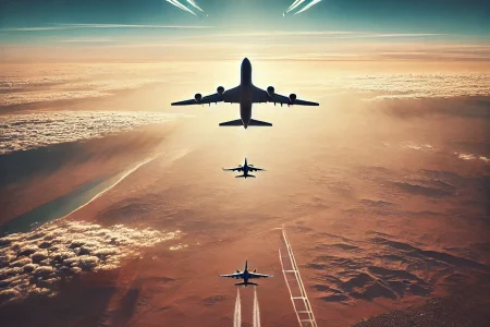 airplanes flying across a vast, open sky.