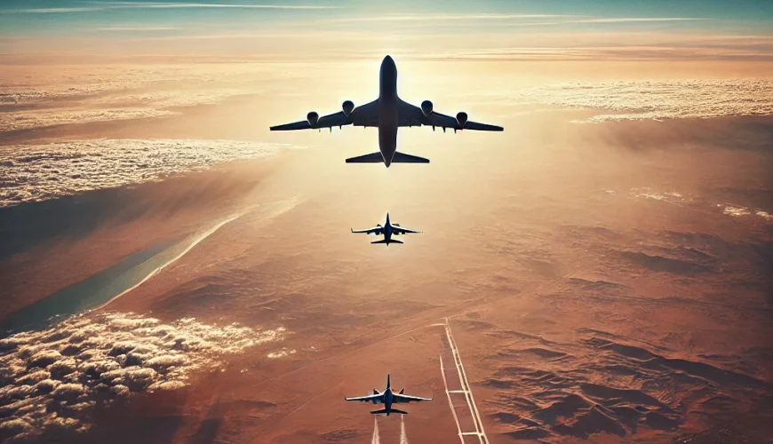 airplanes flying across a vast, open sky.