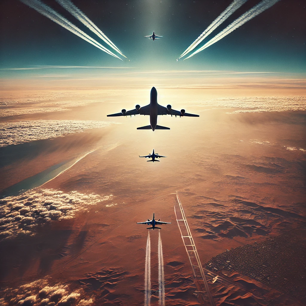 airplanes flying across a vast, open sky.